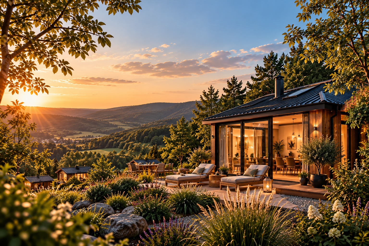 Chalet mit Terrasse und Holz-Hotpot